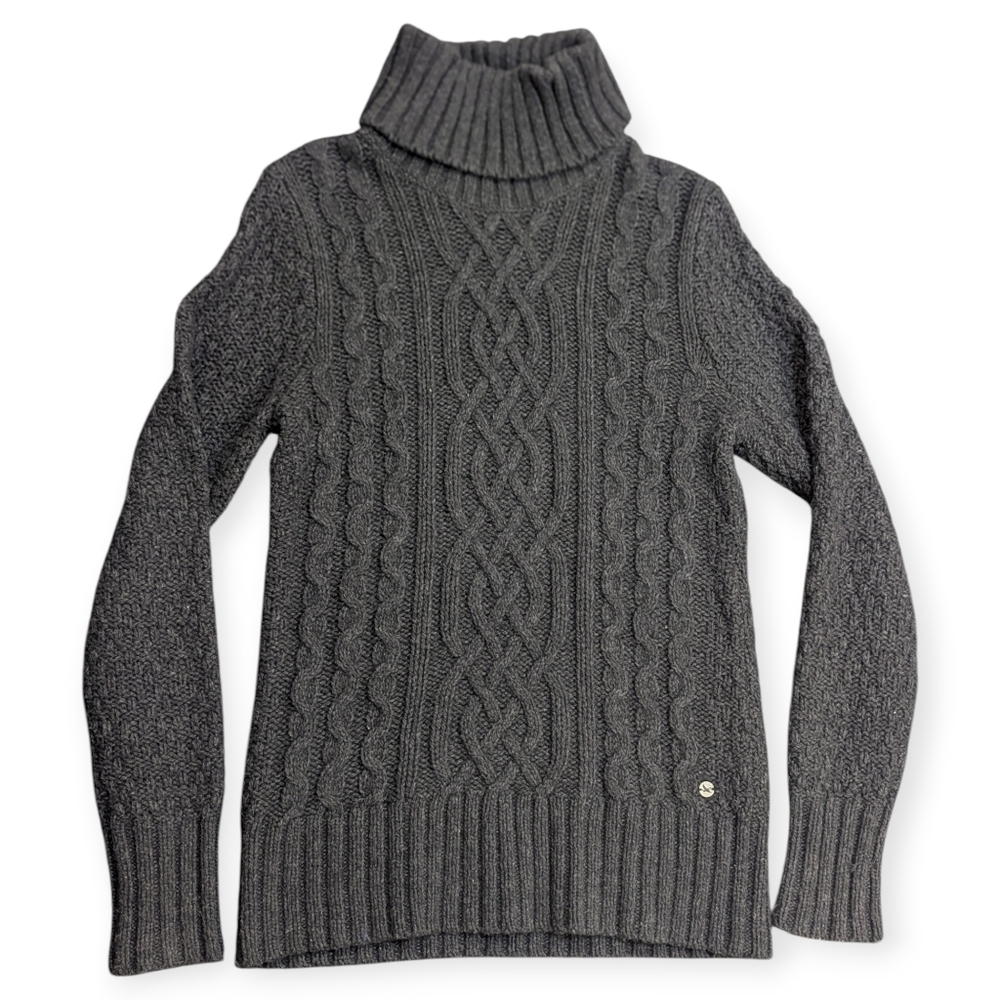 Eddie Bauer Lamb Wool Chunky Cable Knit Fisherman Turtleneck Sweater Sz M (Tall)